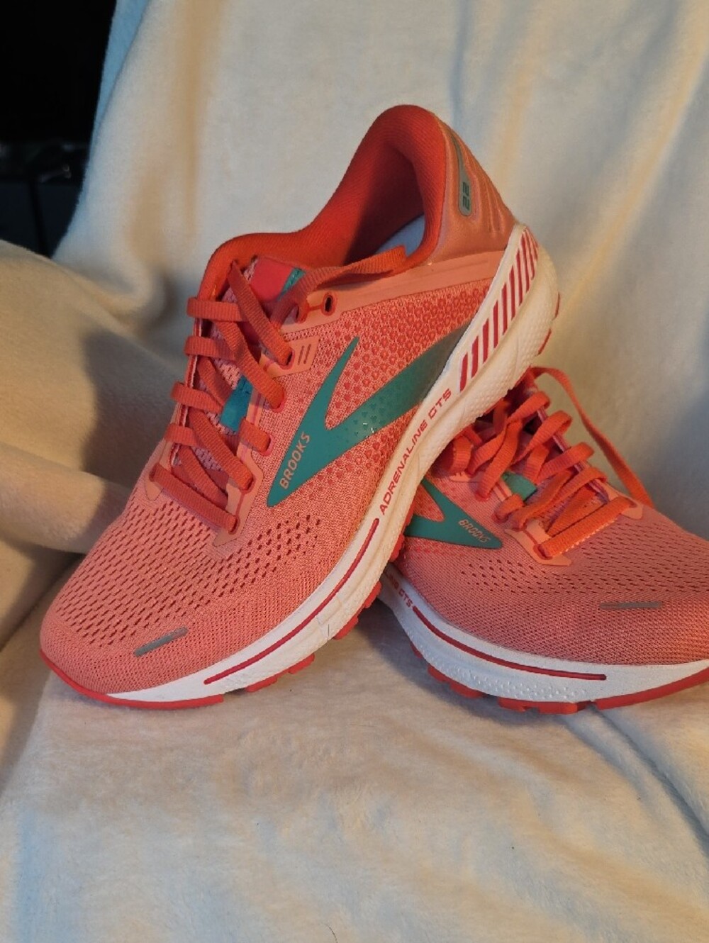 Brooks Coral and Teal Adrenaline GTS Women's Running Shoes - Picture 2 of 5